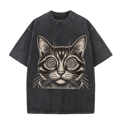 Vintage Washed Psychedelic Cat Short Sleeve T-shirt
