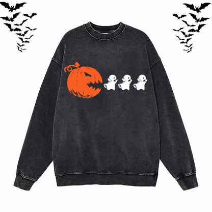 Vintage Washed Pumpkin Eat Ghosts Hoodie Sweatshirt