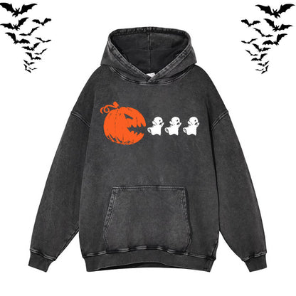Vintage Washed Pumpkin Eat Ghosts Hoodie Sweatshirt