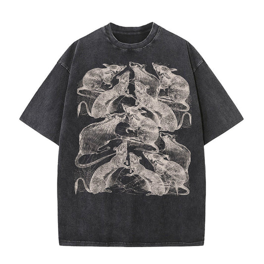 Vintage Washed Rat Print Short Sleeve T-shirt
