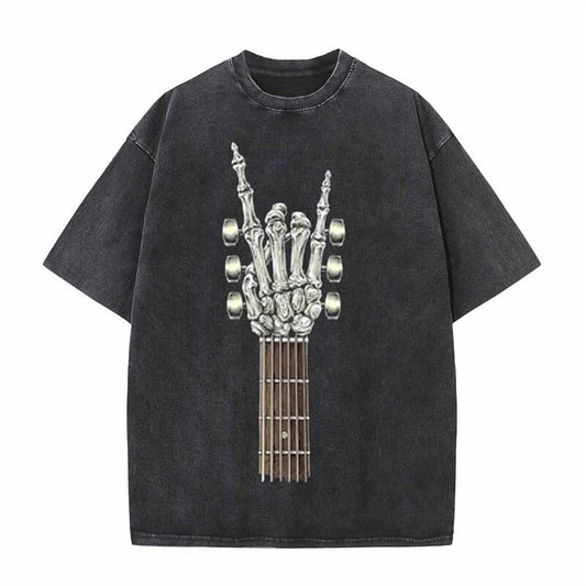 Vintage Washed Rock on Guitar Skull T-shirt