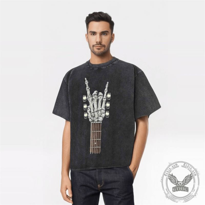 Vintage Washed Rock on Guitar Skull T-shirt
