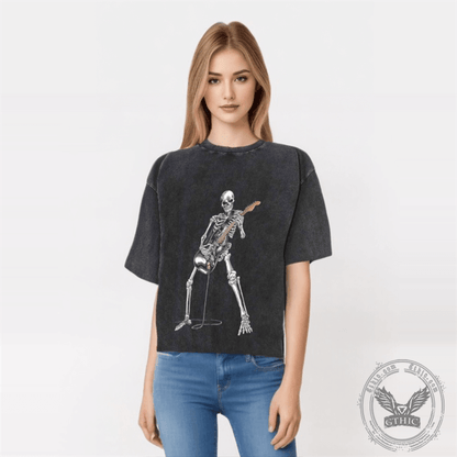 Vintage Washed Skeleton Guitar Guy T-shirt