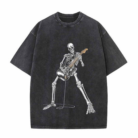Vintage Washed Skeleton Guitar Guy T-shirt