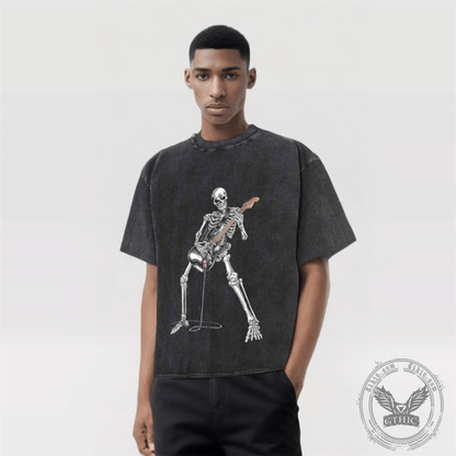 Vintage Washed Skeleton Guitar Guy T-shirt