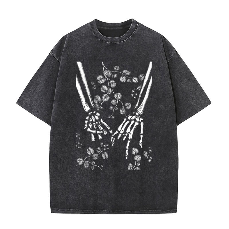 Vintage Washed Skeleton Hands Holding Each Other T-shirt