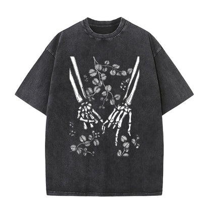 Vintage Washed Skeleton Hands Holding Each Other T-shirt