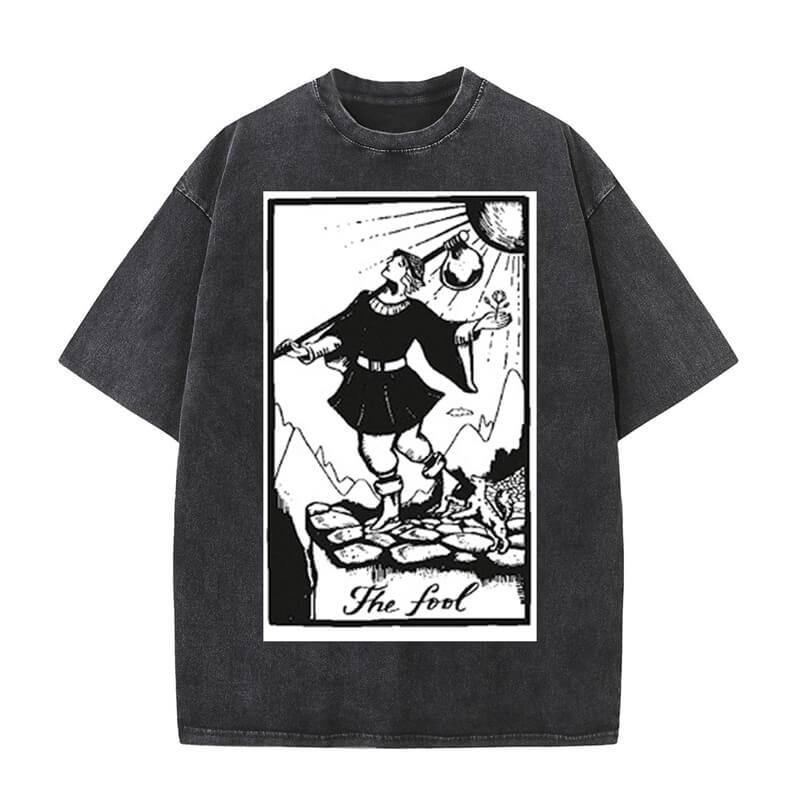 Vintage Washed The Fool Tarot Card Print T-shirt