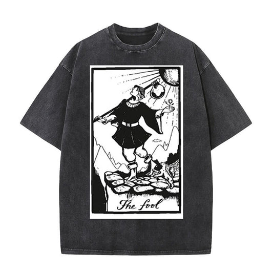 Vintage Washed The Fool Tarot Card Print T-shirt