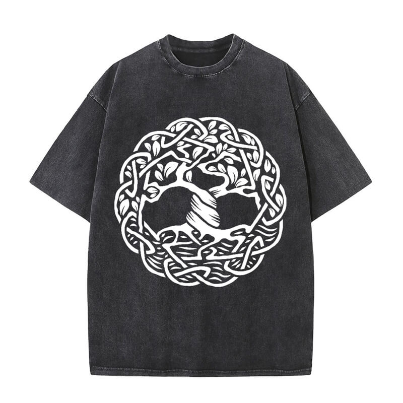 Vintage Washed Tree of Life Print T-shirt