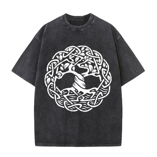 Vintage Washed Tree of Life Print T-shirt
