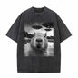 Vintage Weird Capybara Selfie UFO print T-Shirt