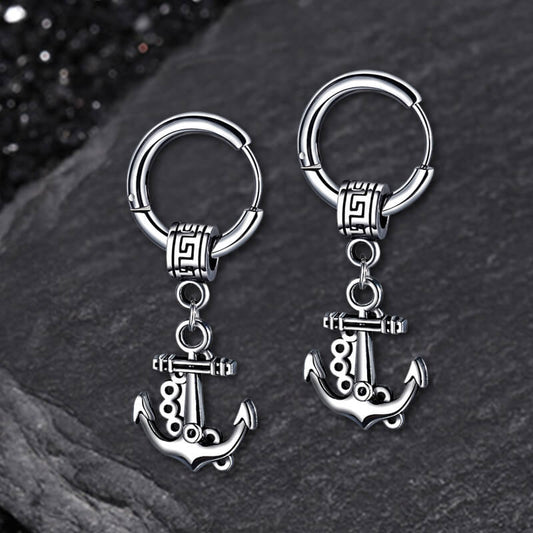 Vintage Wheel Ship Anchor Copper Earrings