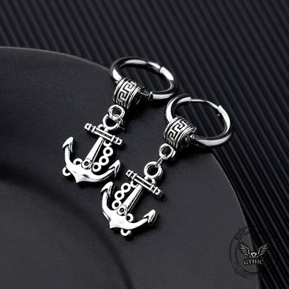Vintage Wheel Ship Anchor Copper Earrings