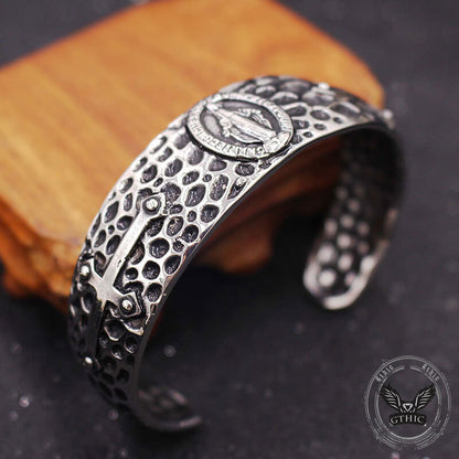 Virgin Mary Angel Cross Stainless Steel Cuff Bracelet