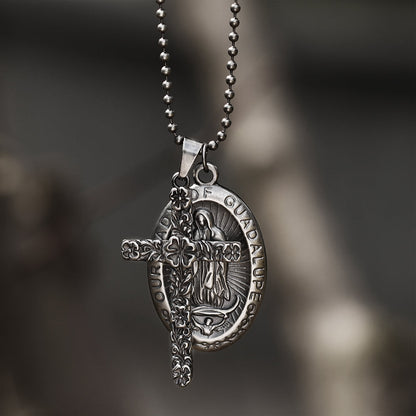 Virgin Mary Cross Stainless Steel Pendant