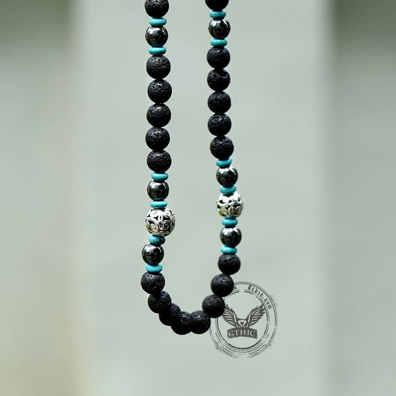 Volcanic Rock Stainless Steel Bead Necklace