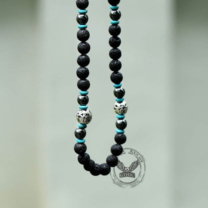 Volcanic Rock Stainless Steel Bead Necklace