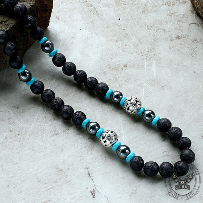 Volcanic Rock Stainless Steel Bead Necklace