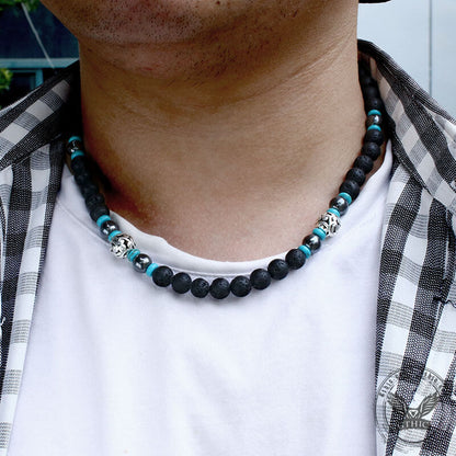 Volcanic Rock Stainless Steel Bead Necklace