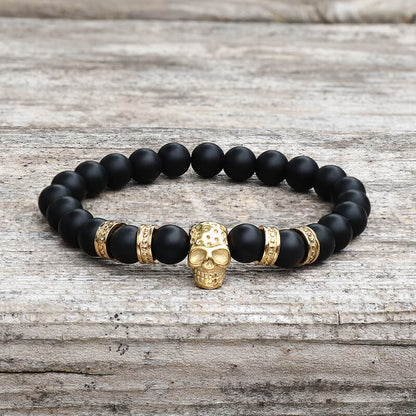 Volcanic Rock Stainless Steel Skull Bracelet