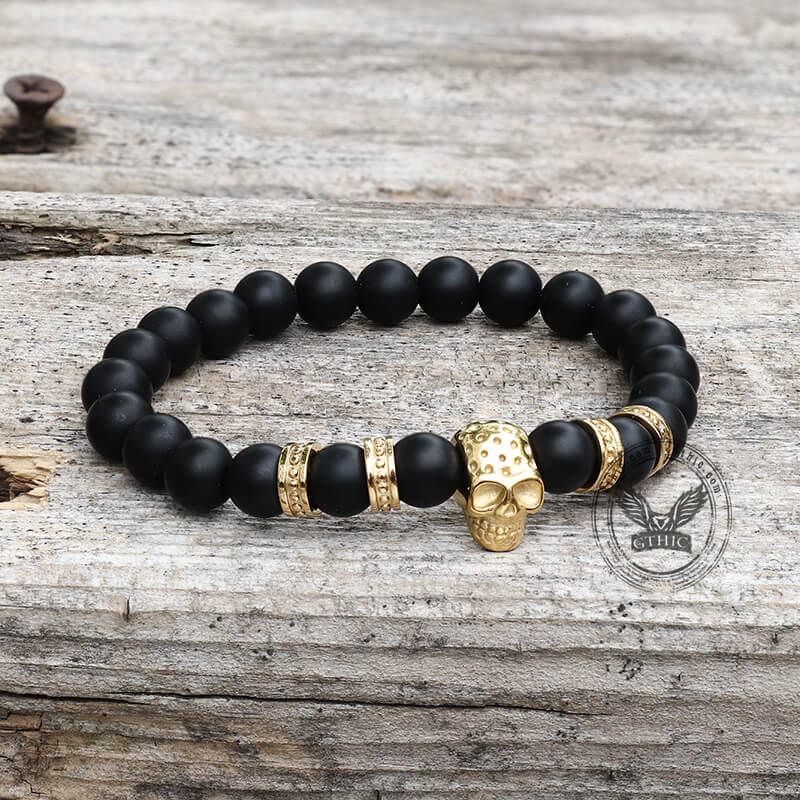 Volcanic Rock Stainless Steel Skull Bracelet