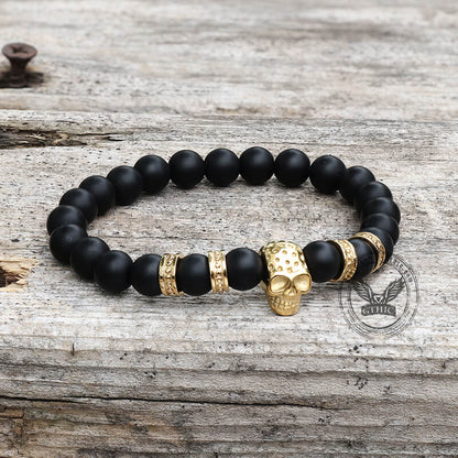 Volcanic Rock Stainless Steel Skull Bracelet