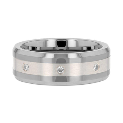 STAFFORD Silver Inlaid Beveled Tungsten Diamond Wedding Band - 8mm