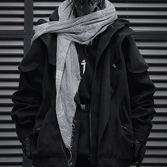 Wasteland Style Frayed Hem Fake Two-Piece Hooded Jacket