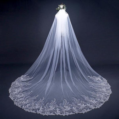 Joanna - Lace Edge Cathedral Bridal Veil - Available in White and Ivory