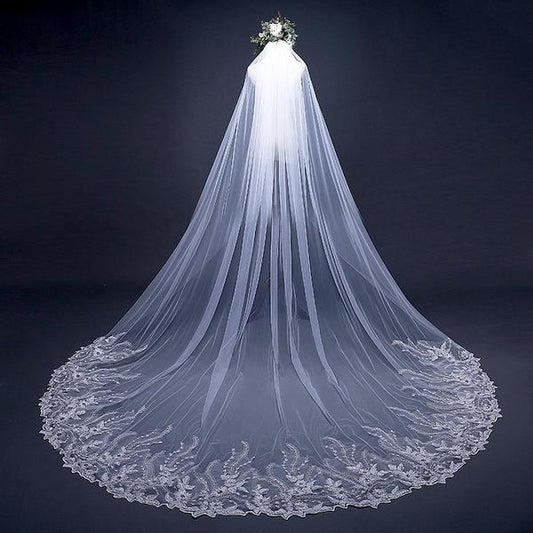 Joanna - Lace Edge Cathedral Bridal Veil - Available in White and Ivory