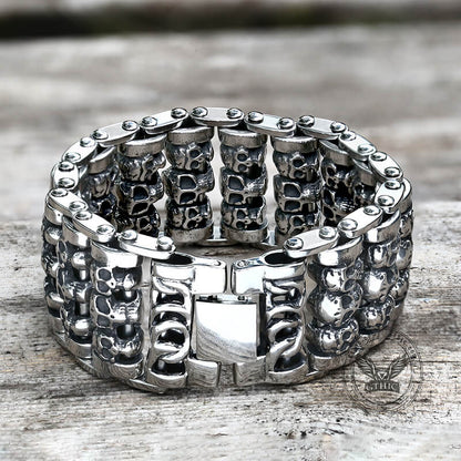 Wide Skull Stainless Steel Biker Bracelet