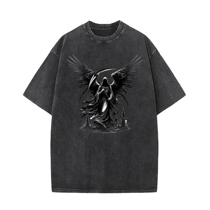 Winged Scythe Grim Reaper Vintage Washed T-shirt