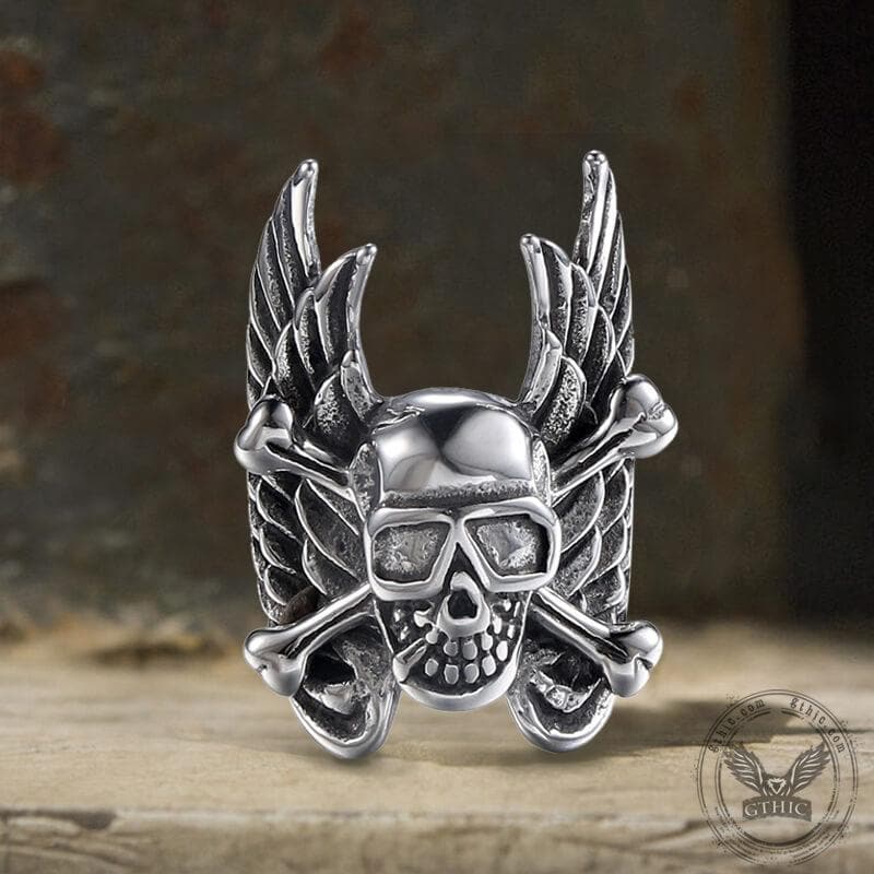 Winged Skull Stainless Steel Ring