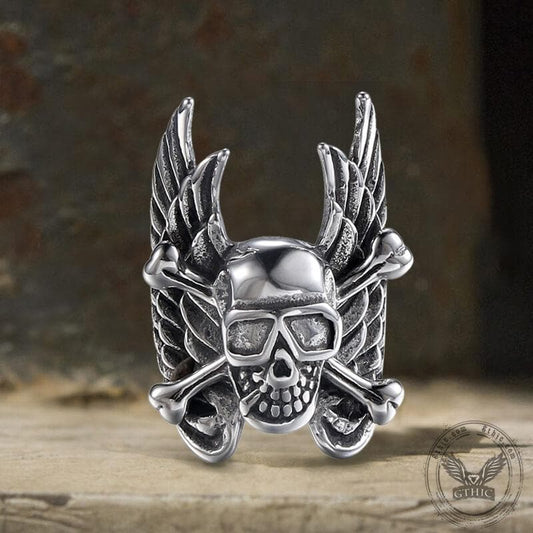 Winged Skull Stainless Steel Ring