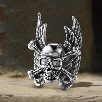 Winged Skull Stainless Steel Ring