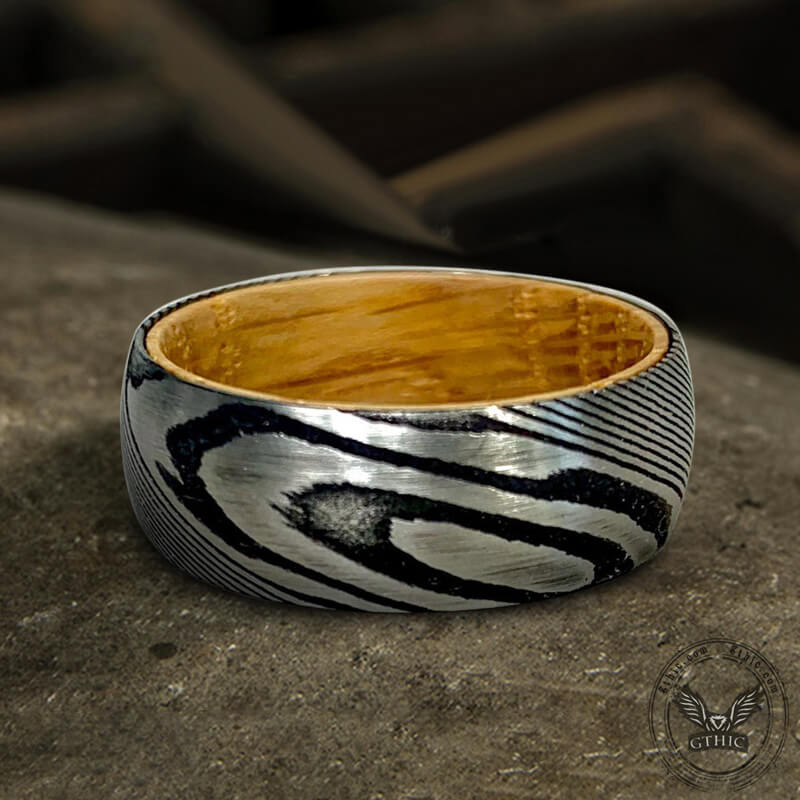 Wood Grain Damascus Steel Ring