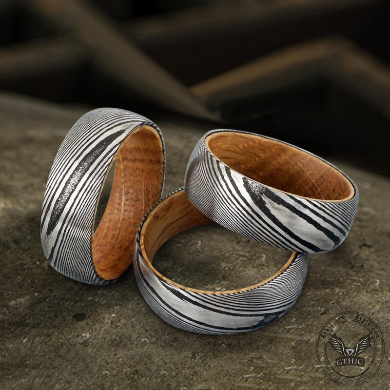 Wood Grain Damascus Steel Ring