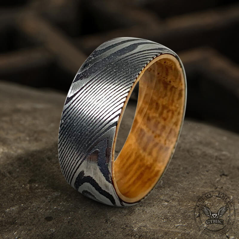 Wood Grain Damascus Steel Ring