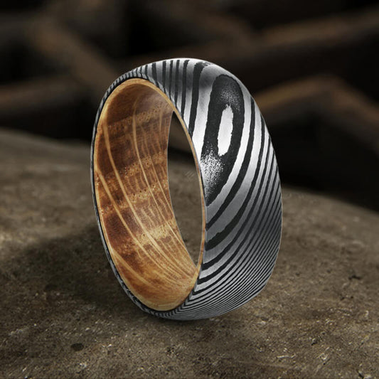 Wood Grain Damascus Steel Ring
