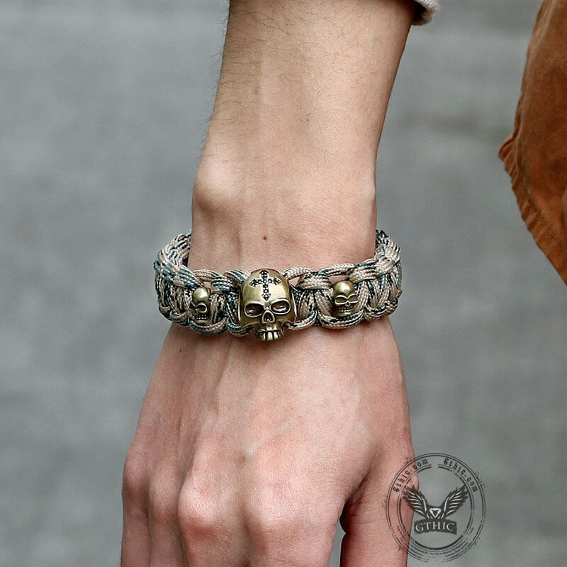 Woven Alloy Skull Paracord Bracelet