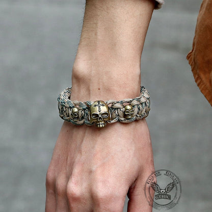 Woven Alloy Skull Paracord Bracelet