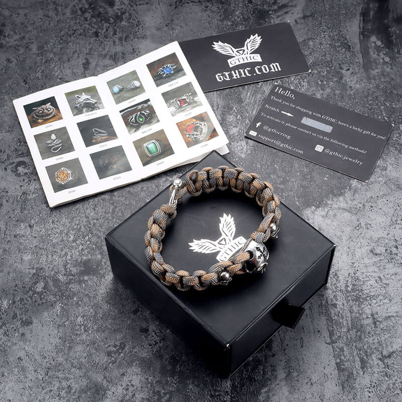 Woven Alloy Skull Paracord Bracelet