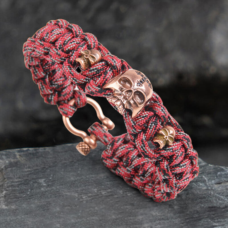 Woven Alloy Skull Paracord Bracelet