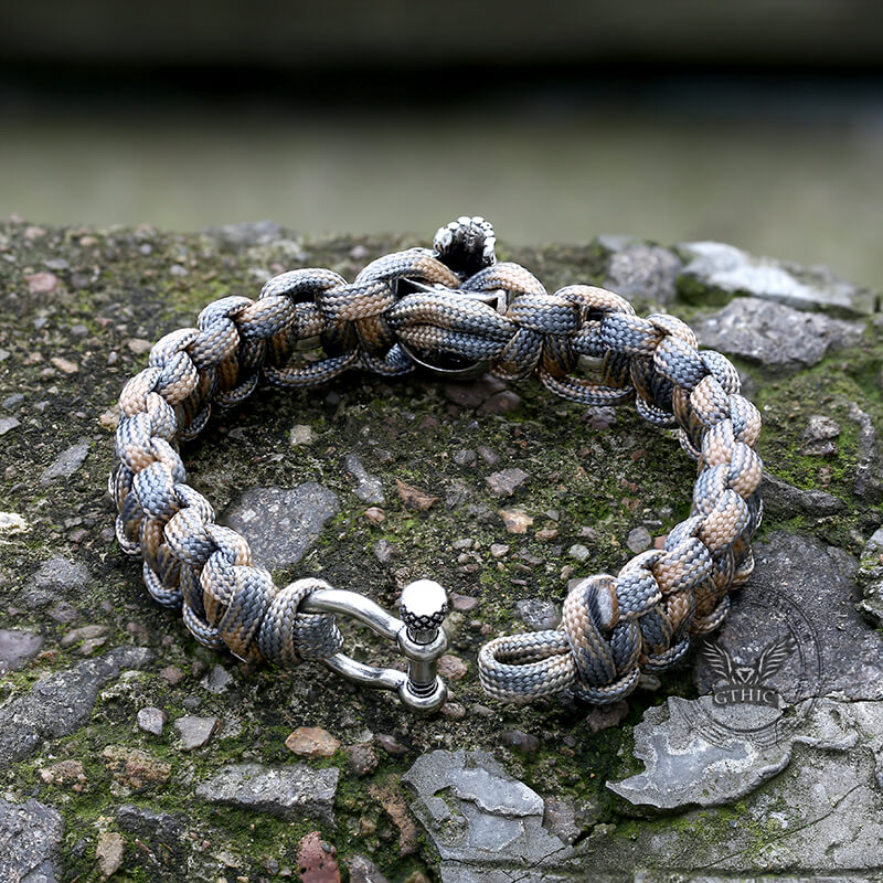 Woven Alloy Skull Paracord Bracelet