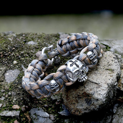 Woven Alloy Skull Paracord Bracelet