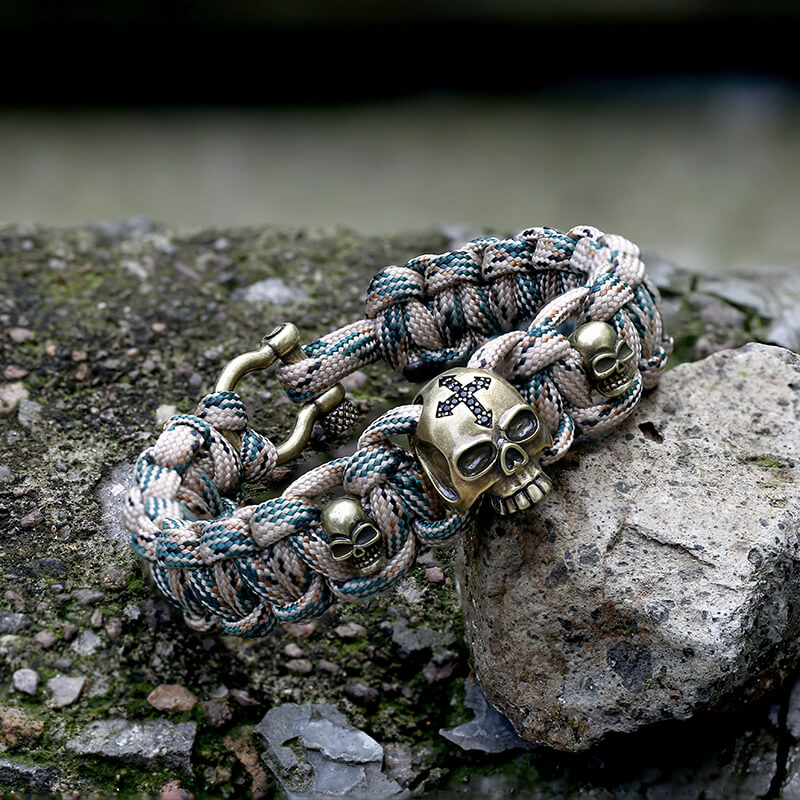Woven Alloy Skull Paracord Bracelet