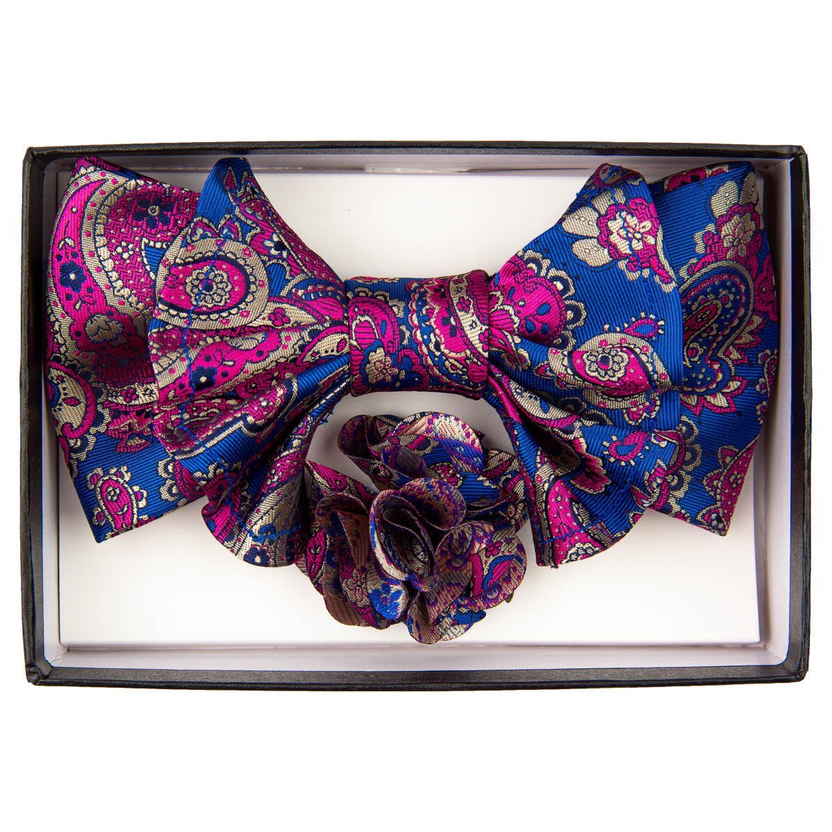 Vittorio Farina Men's Design XL Bow Tie, Pocket Square and Flower Lapel Pin in Gift Box