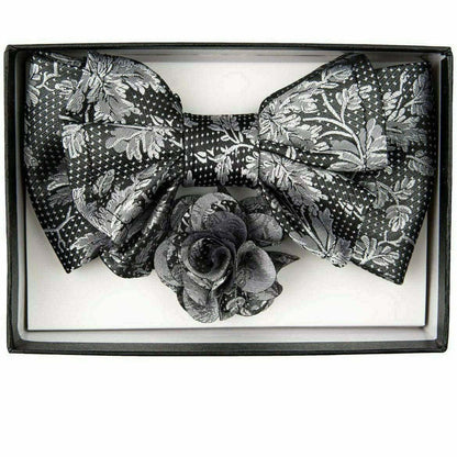 Vittorio Farina Men's Design XL Bow Tie, Pocket Square and Flower Lapel Pin in Gift Box