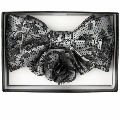 Vittorio Farina Men's Design XL Bow Tie, Pocket Square and Flower Lapel Pin in Gift Box